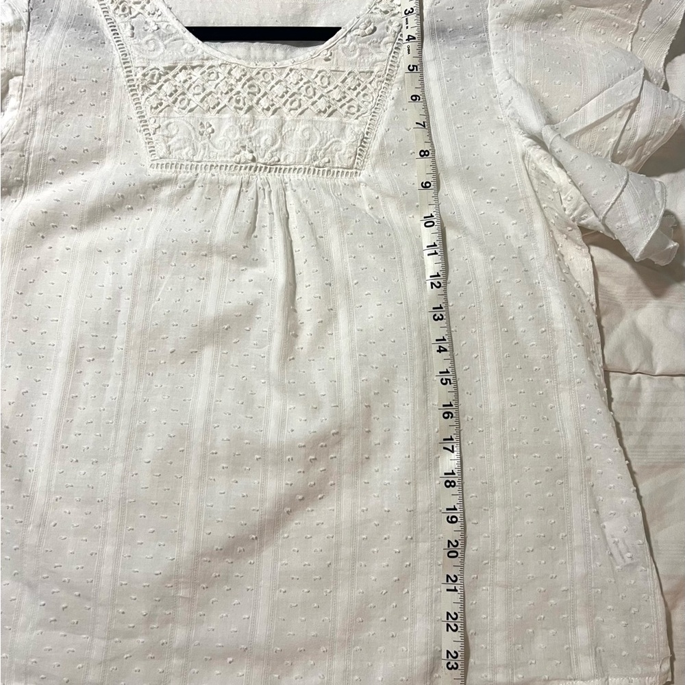 Solitaire White Boho  Top Flutter Sleeve Lace Blouse SZ XL EUC - Picture 8 of 8